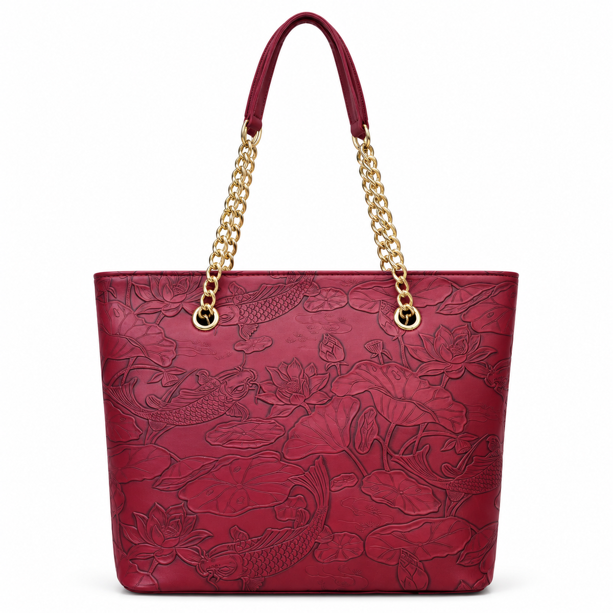 Fish Embossed Chain Shoulder Tote Bag