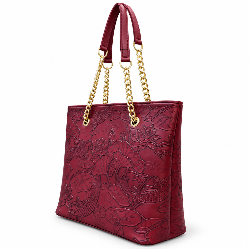 Fish Embossed Chain Shoulder Tote Bag