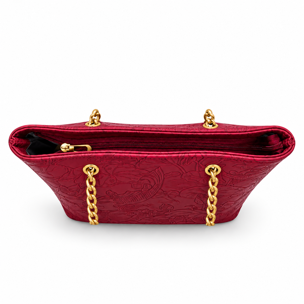Fish Embossed Chain Shoulder Tote Bag