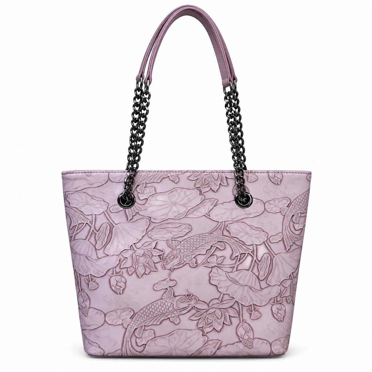 Fish Embossed Chain Shoulder Tote Bag