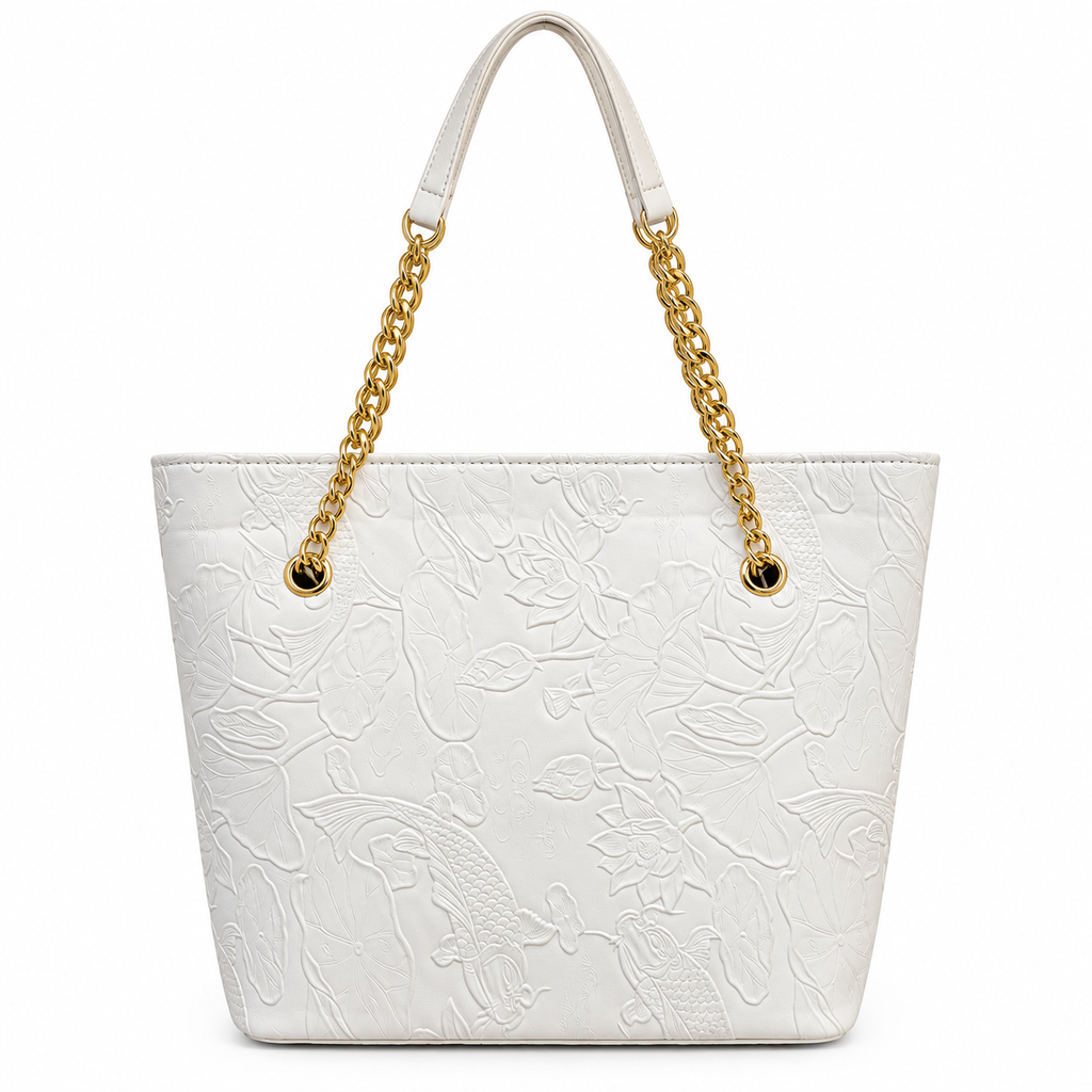 Fish Embossed Chain Shoulder Tote Bag
