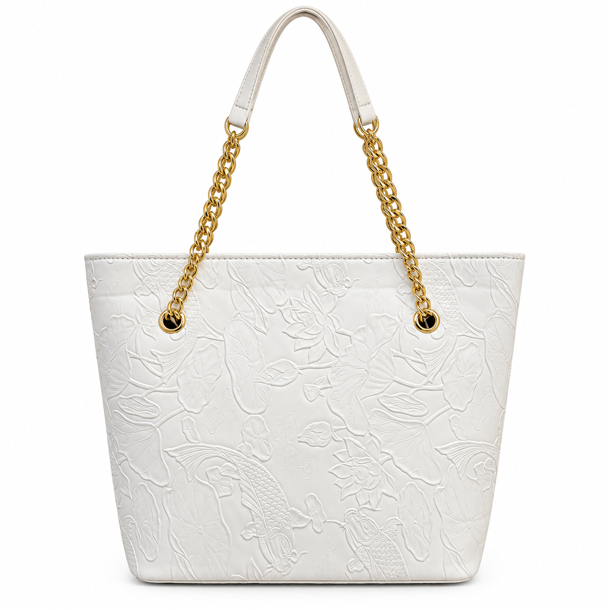 Fish Embossed Chain Shoulder Tote Bag