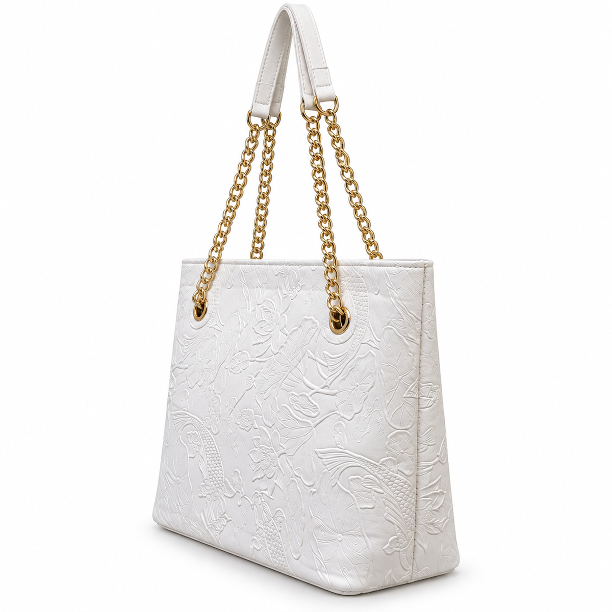 Fish Embossed Chain Shoulder Tote Bag