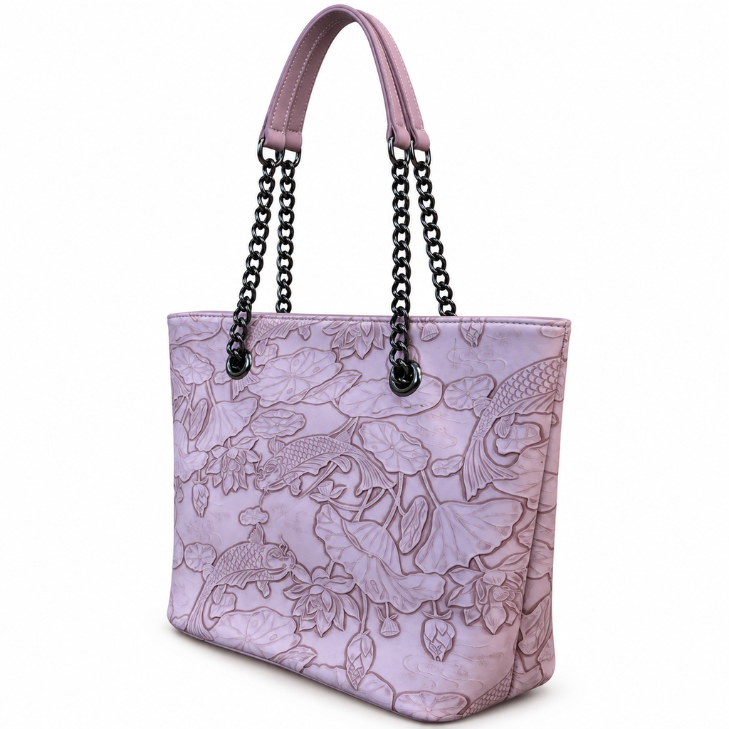 Fish Embossed Chain Shoulder Tote Bag