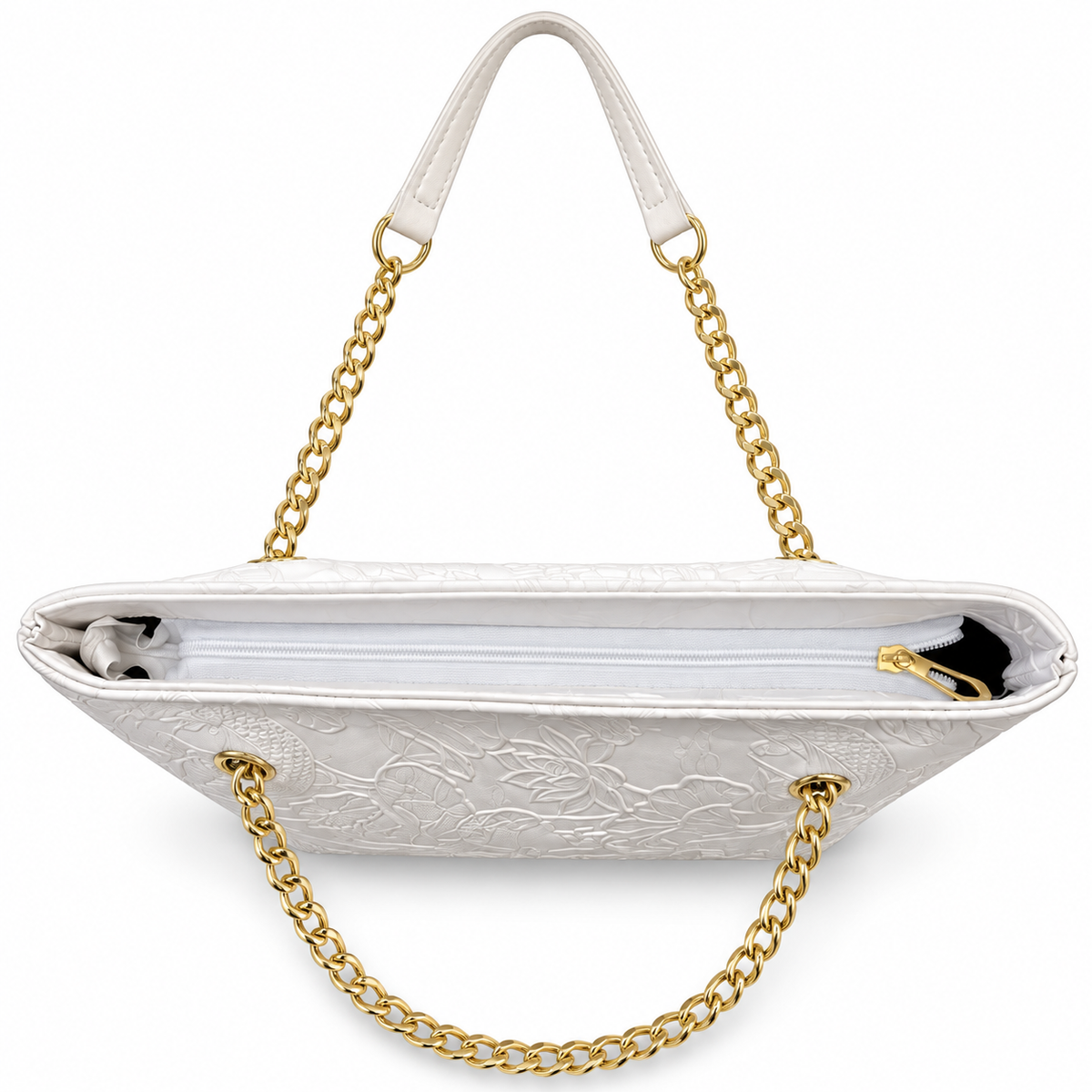 Fish Embossed Chain Shoulder Tote Bag