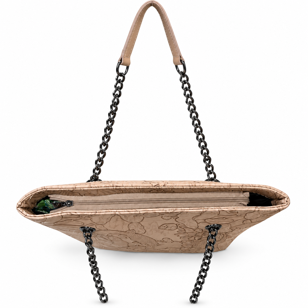 Fish Embossed Chain Shoulder Tote Bag