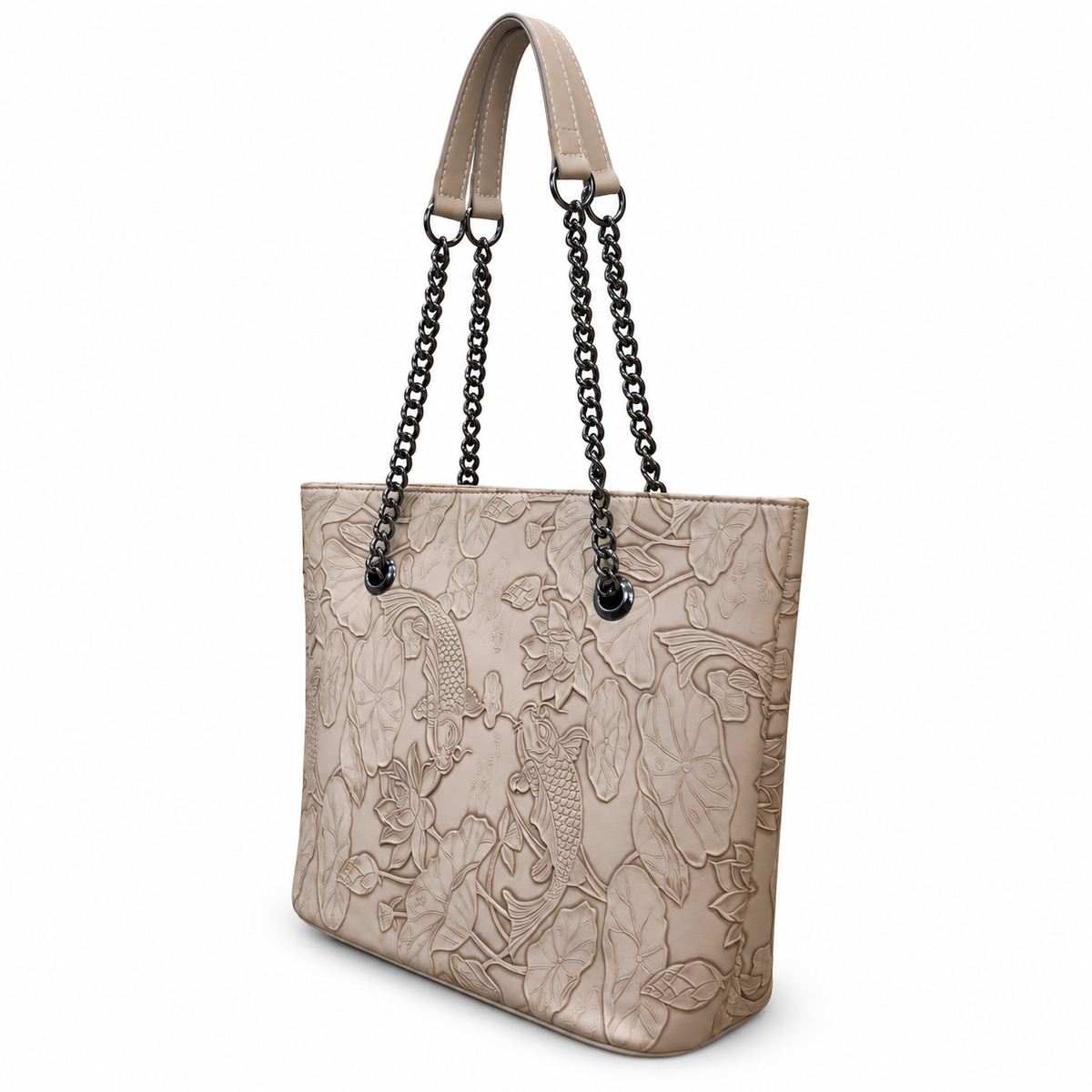 Fish Embossed Chain Shoulder Tote Bag