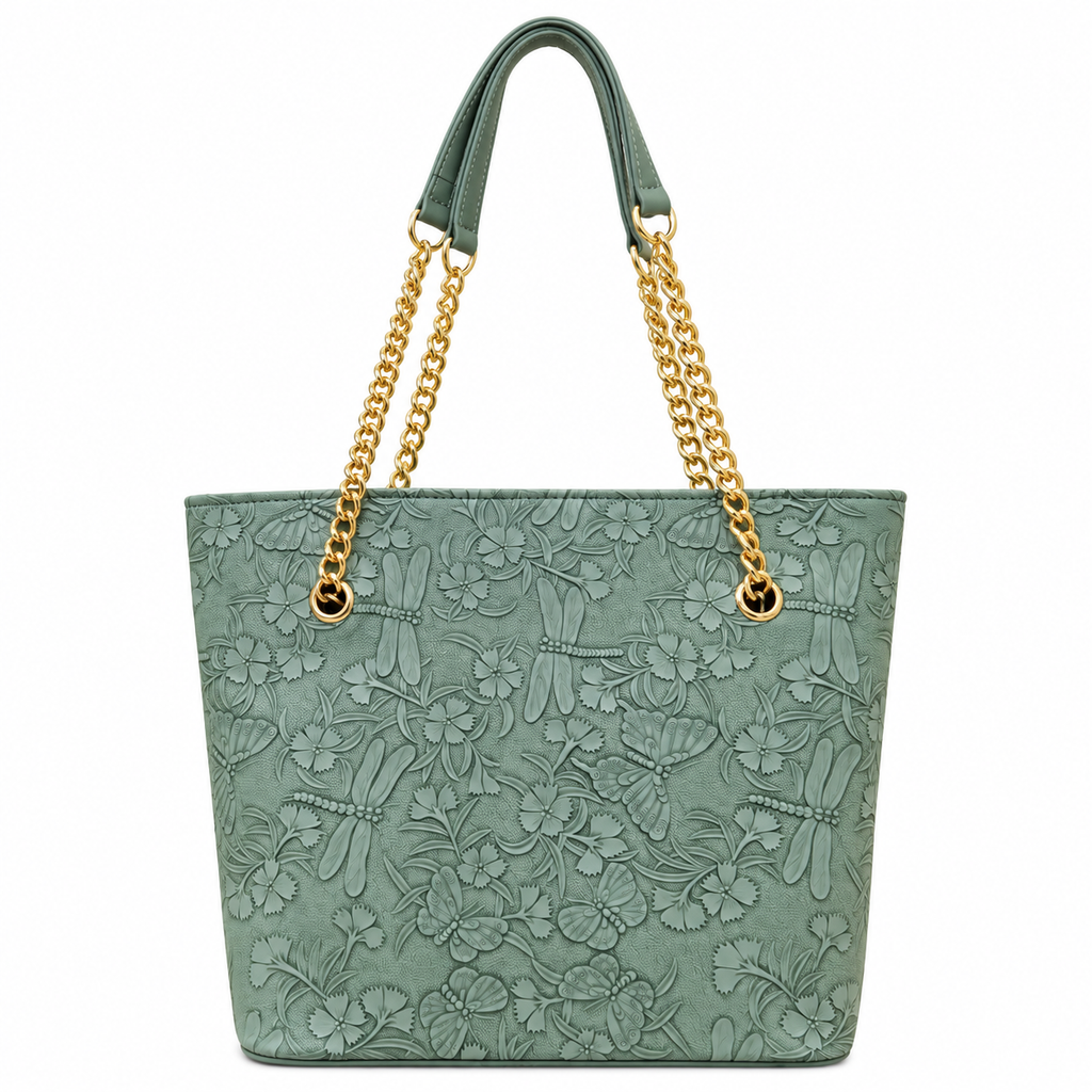Fish Embossed Chain Shoulder Tote Bag