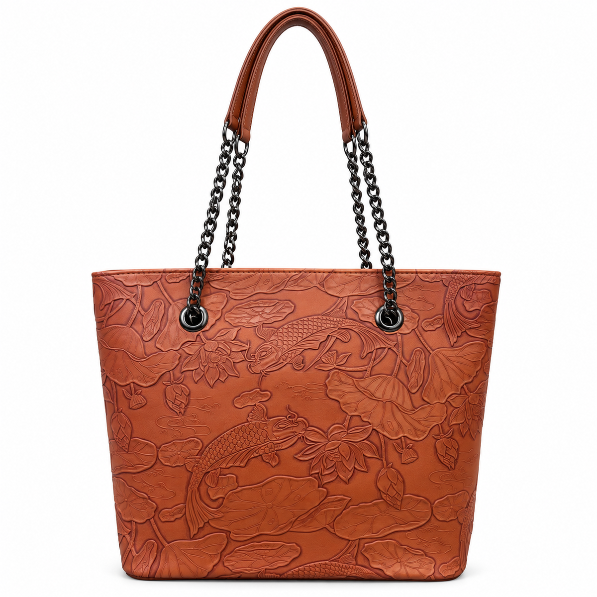 Fish Embossed Chain Shoulder Tote Bag