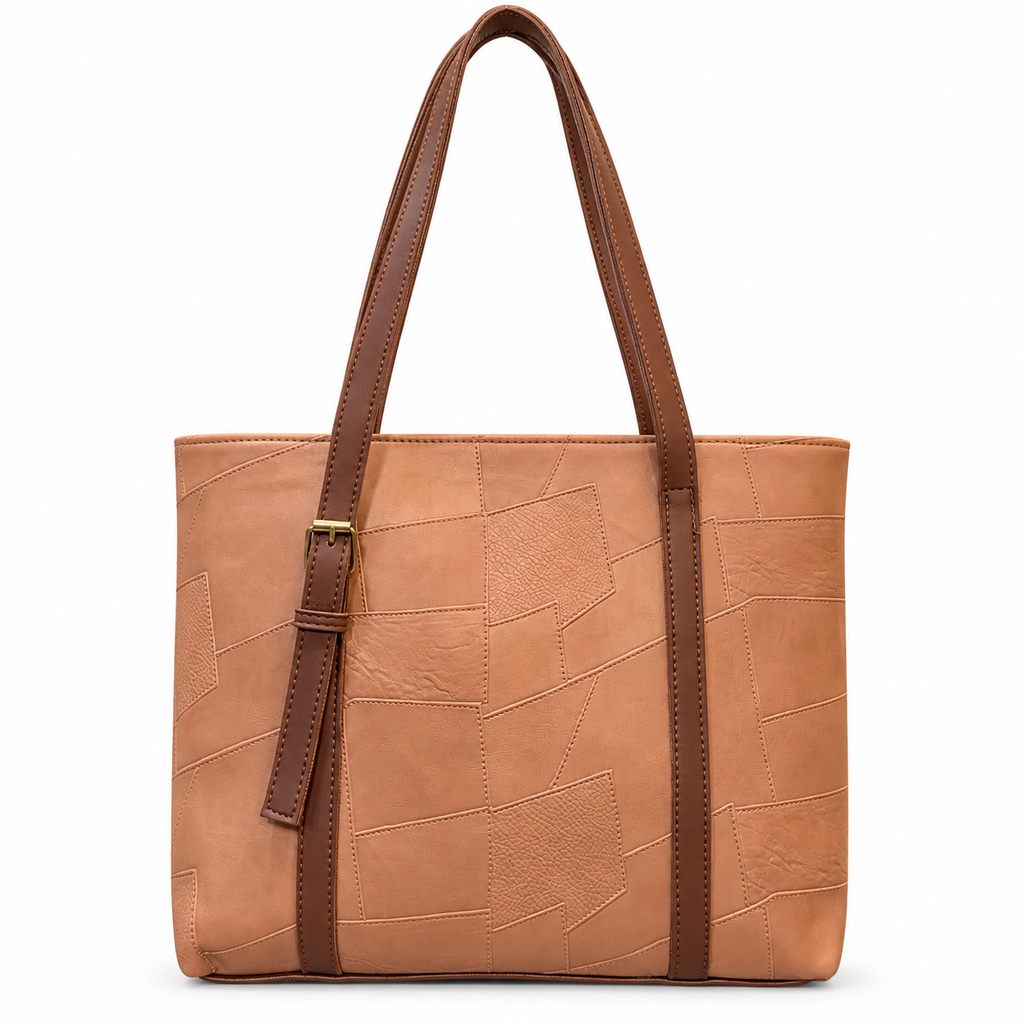 Geometric Patchwork Zip Tote Shoulder Bag