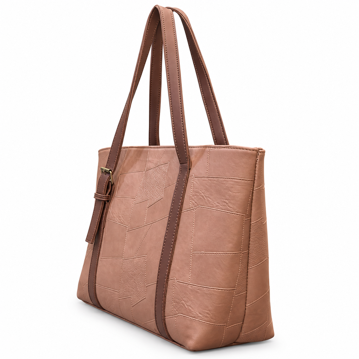 Geometric Patchwork Zip Tote Shoulder Bag