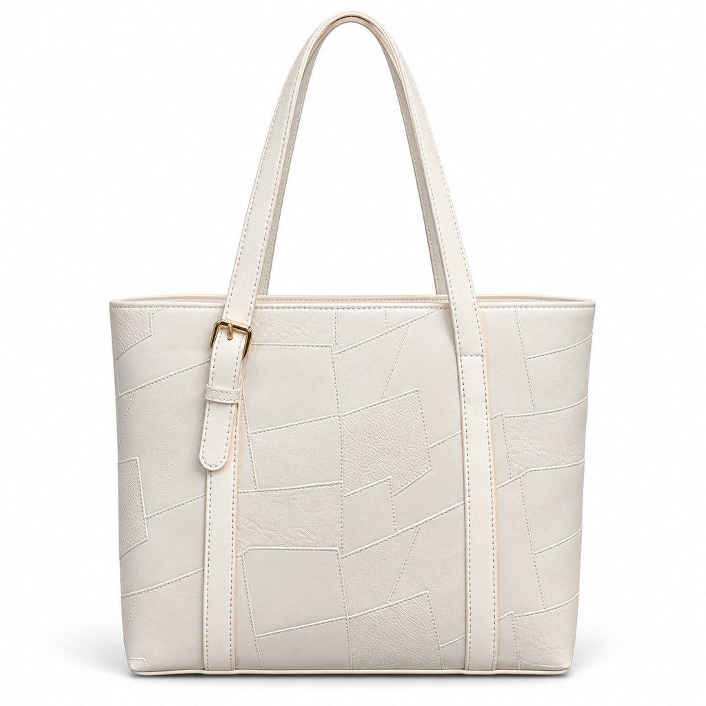 Geometric Patchwork Zip Tote Shoulder Bag