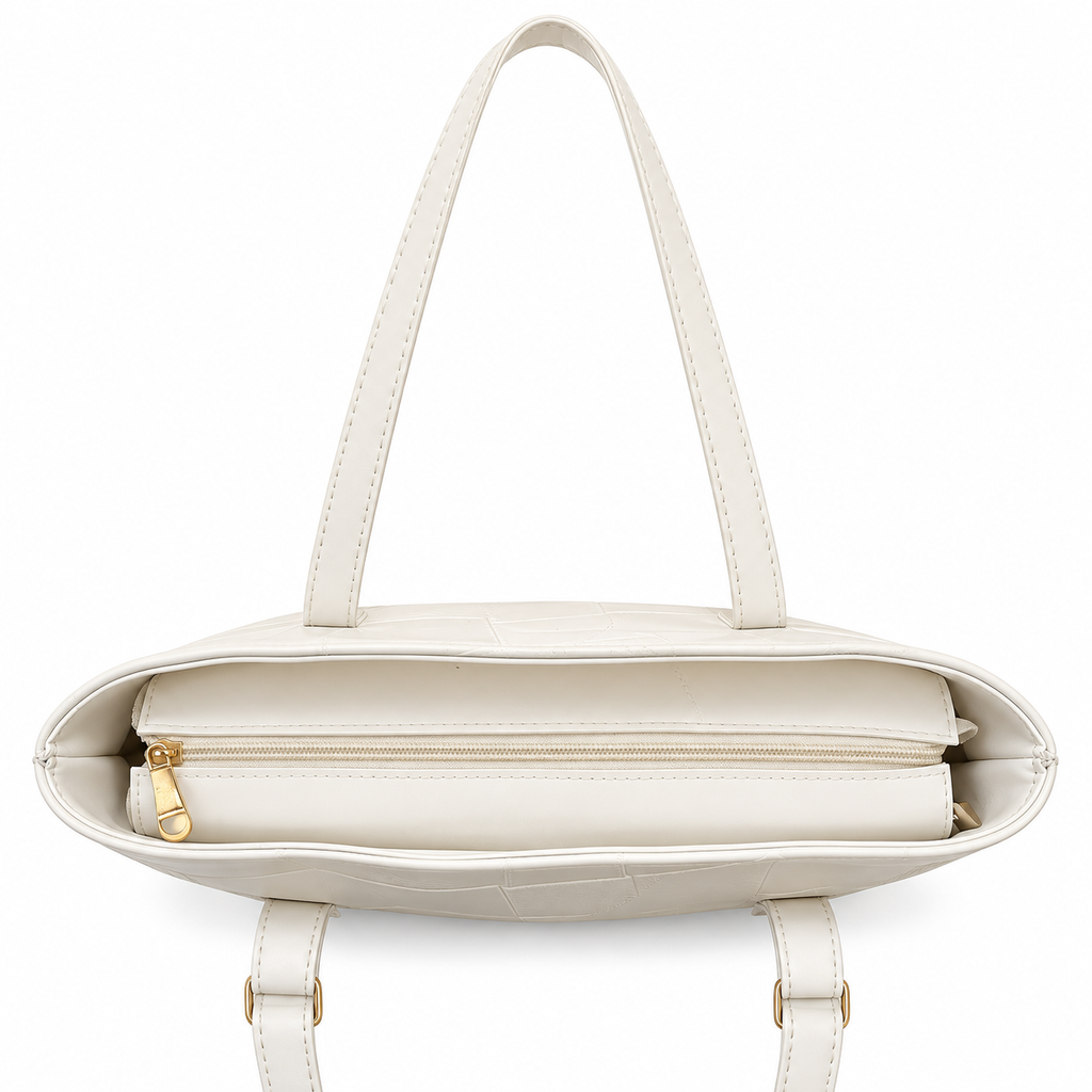 Geometric Patchwork Zip Tote Shoulder Bag