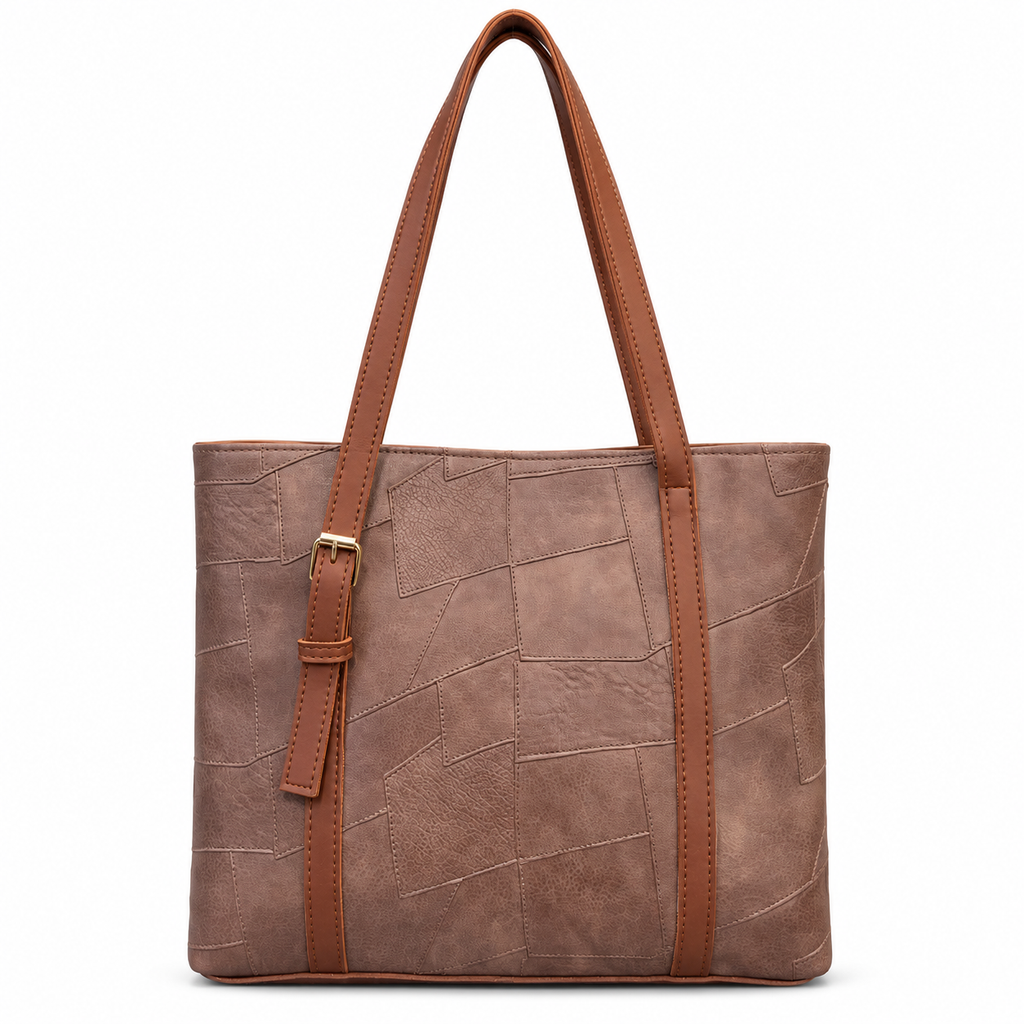Geometric Patchwork Zip Tote Shoulder Bag