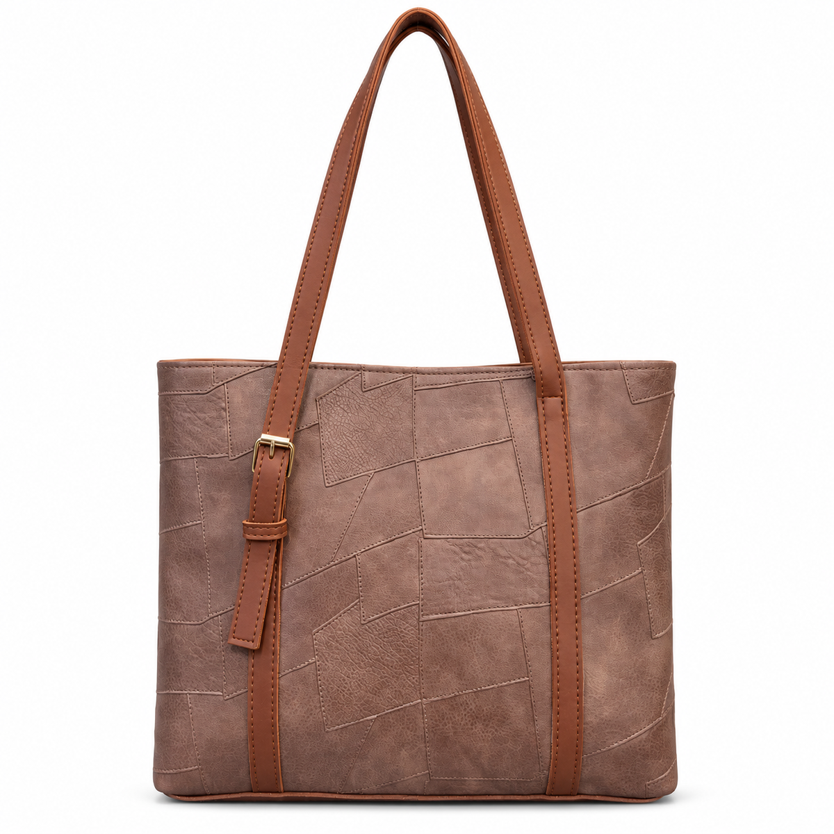 Geometric Patchwork Zip Tote Shoulder Bag