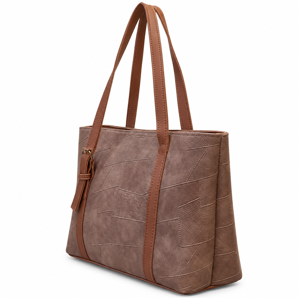 Geometric Patchwork Zip Tote Shoulder Bag