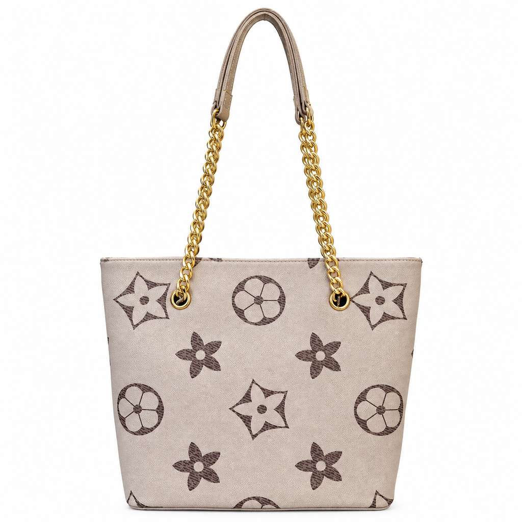 Floral Motif Chain Handle Tote Bag