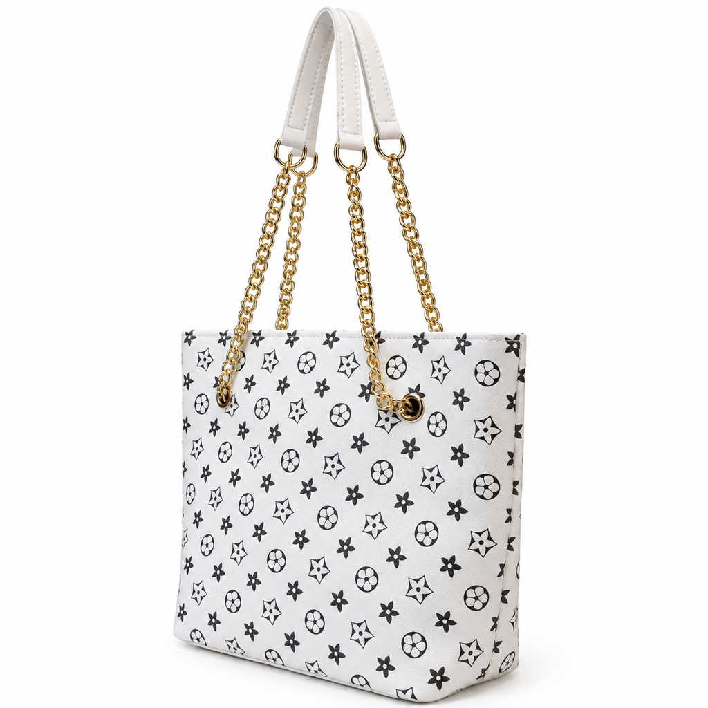 Floral Motif Chain Handle Tote Bag