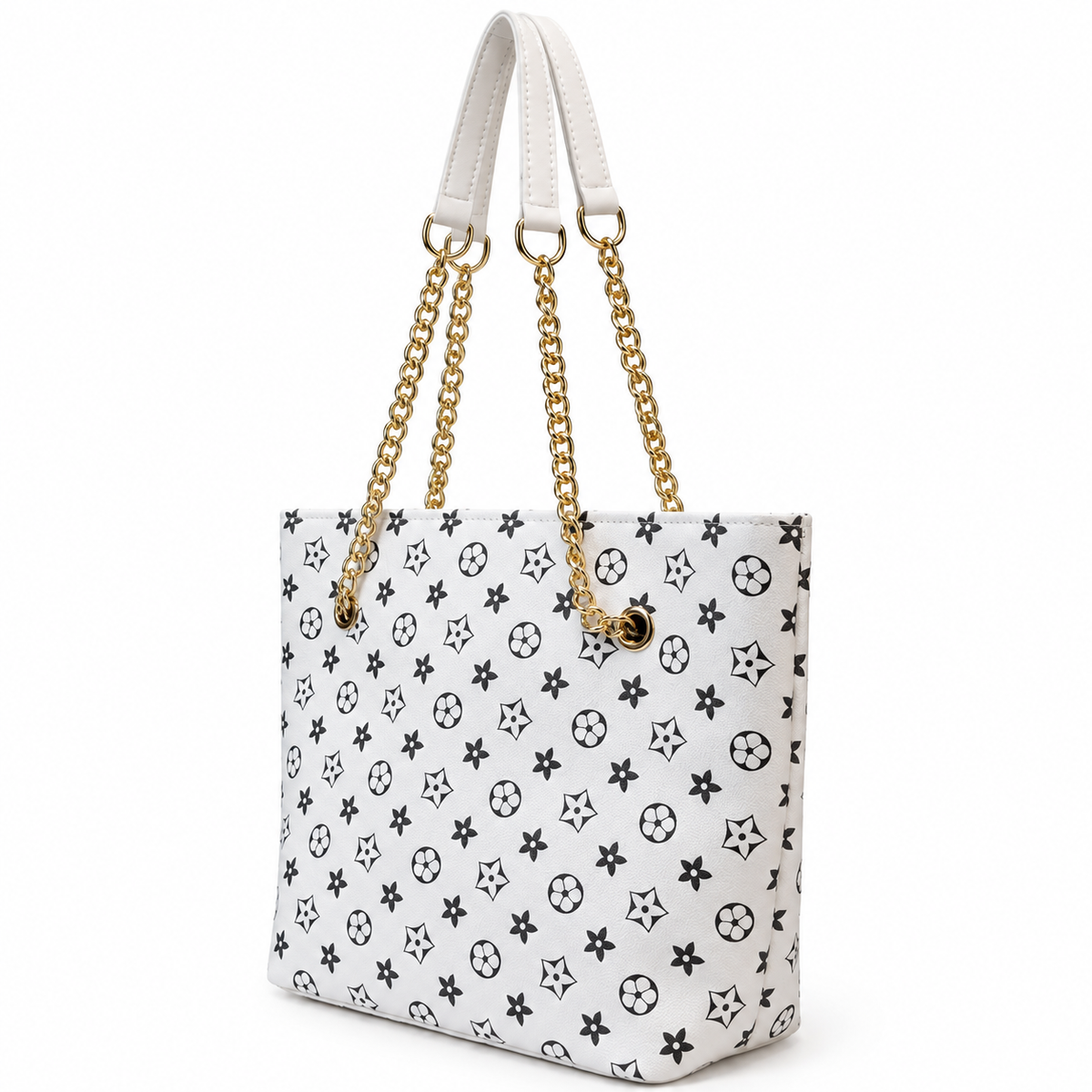 Floral Motif Chain Handle Tote Bag