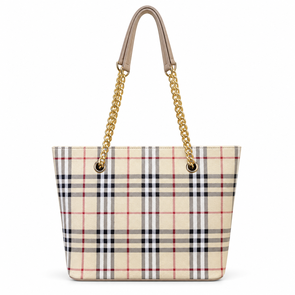 Check Pattern Chain Handle Tote Shoulder Bag