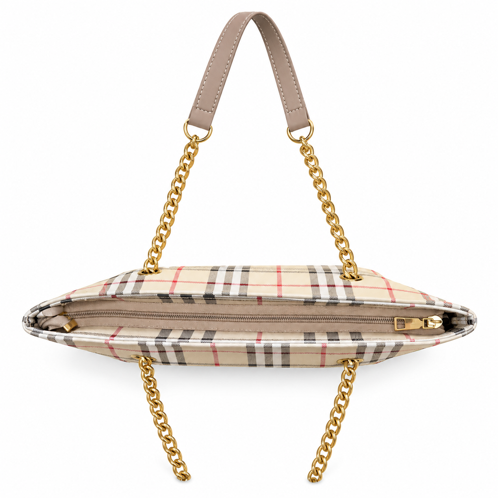 Check Pattern Chain Handle Tote Shoulder Bag
