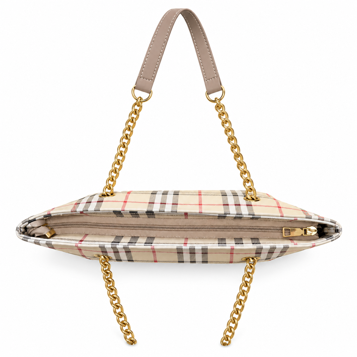 Check Pattern Chain Handle Tote Shoulder Bag