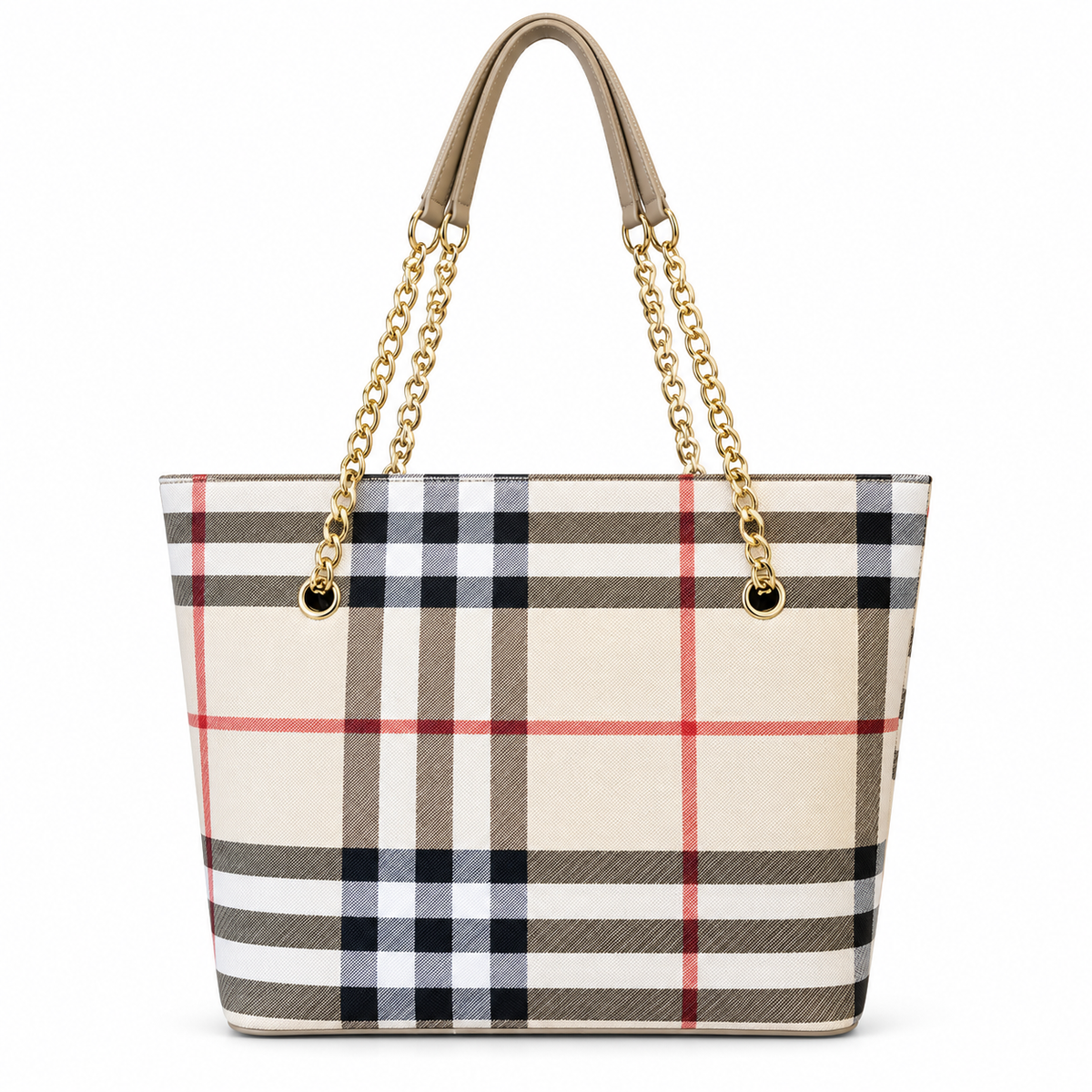 Check Pattern Chain Handle Tote Shoulder Bag