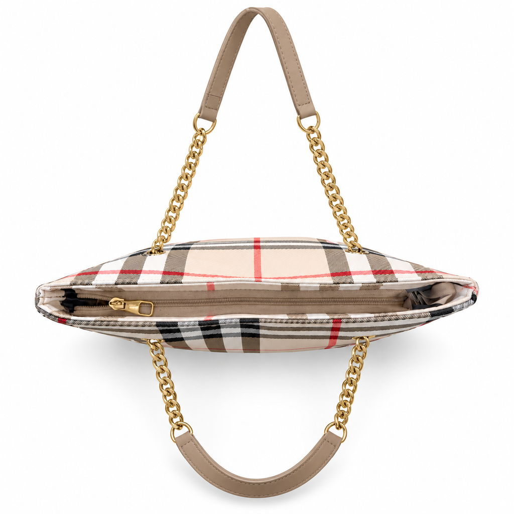 Check Pattern Chain Handle Tote Shoulder Bag