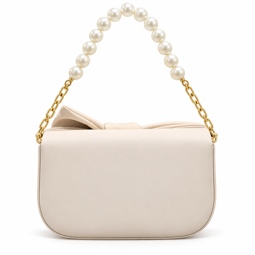Bow Detail Pearl Chain Shoulder Bag