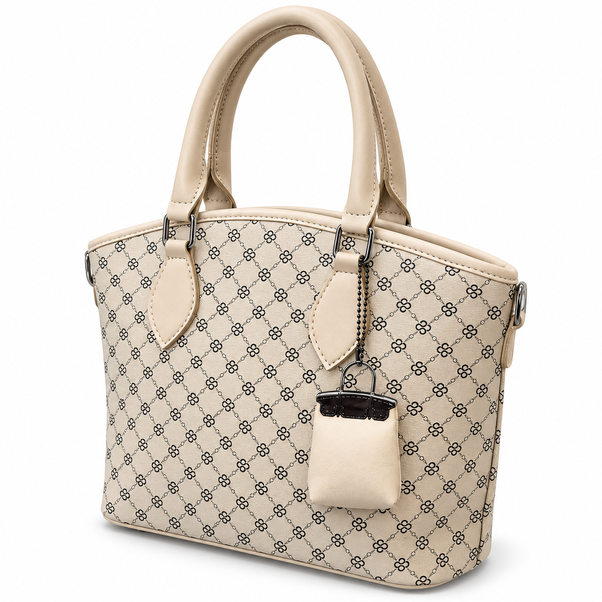 Geometric Monogram Print Top Handle Handbag