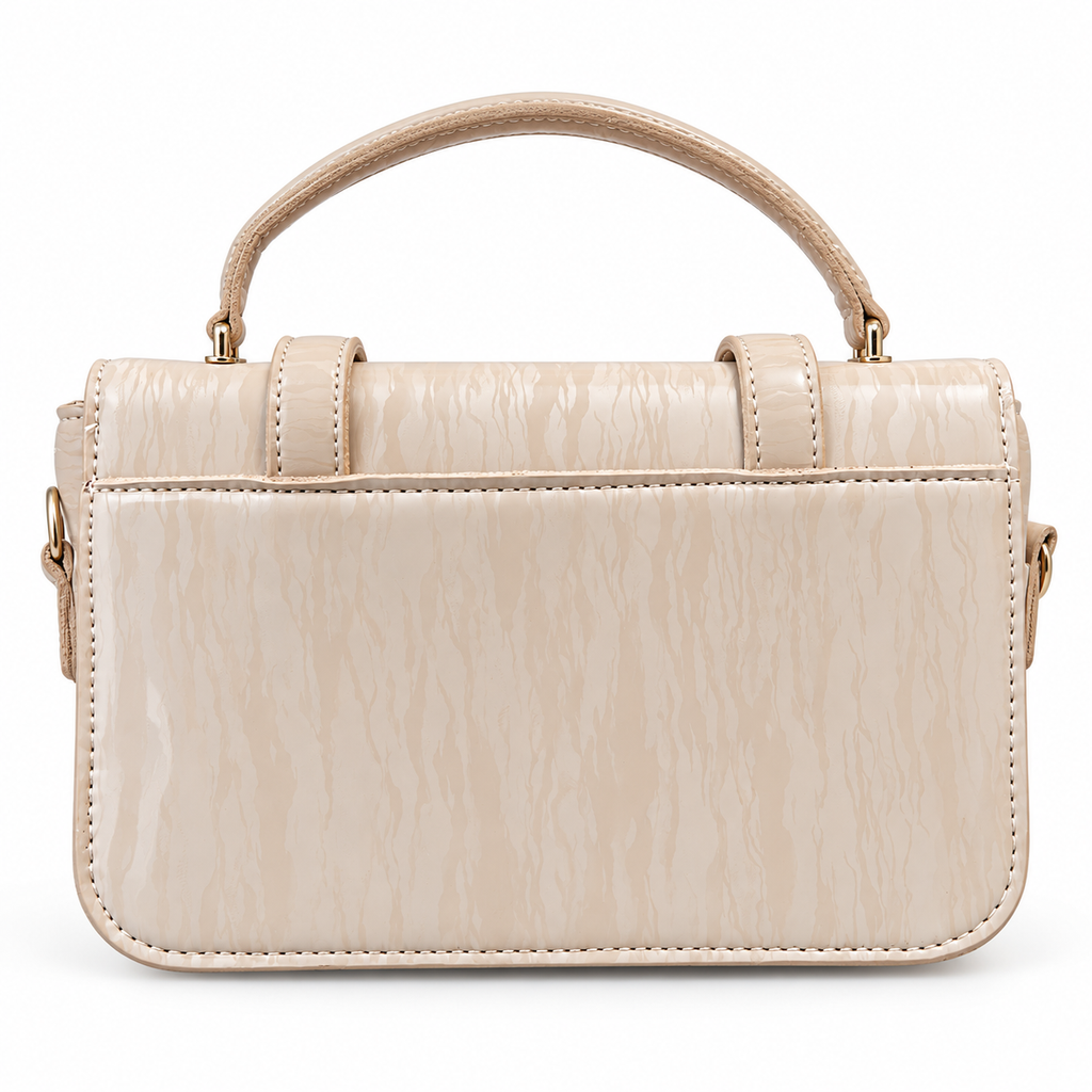 Textured Buckle Detail Satchel Handbag