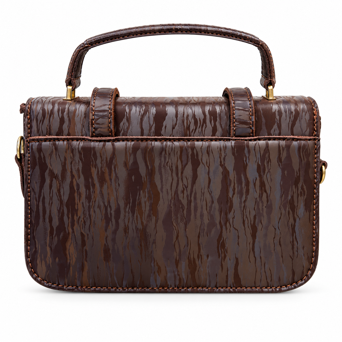 Textured Buckle Detail Satchel Handbag