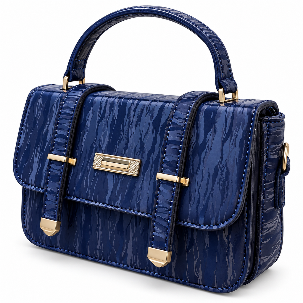 Textured Buckle Detail Satchel Handbag