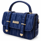 Textured Buckle Detail Satchel Handbag