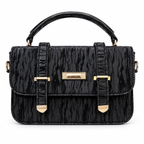Textured Buckle Detail Satchel Handbag