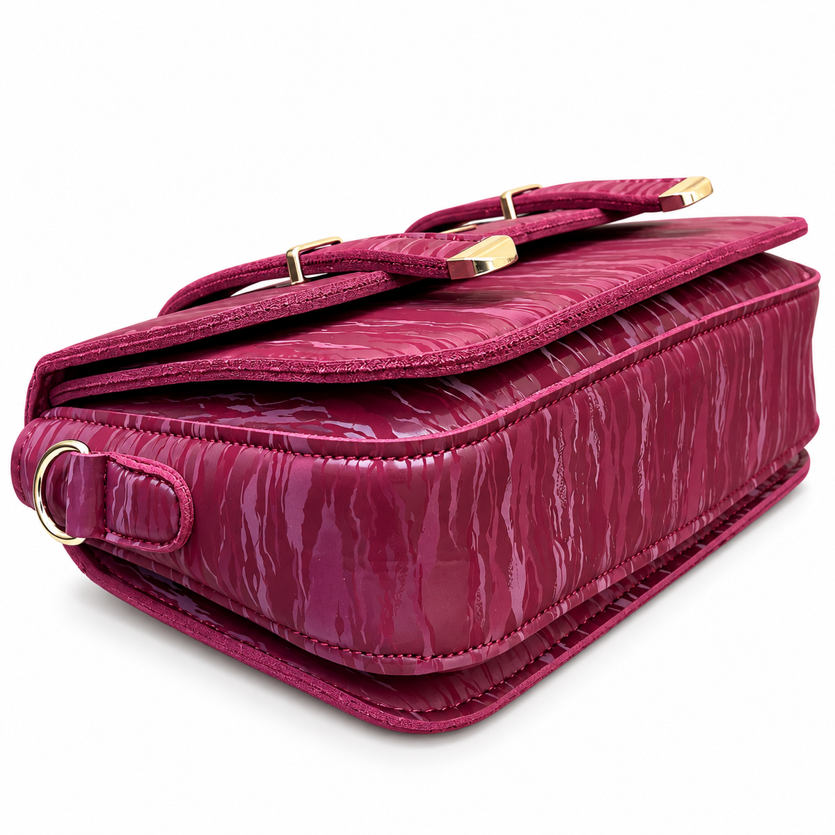 Textured Buckle Detail Satchel Handbag
