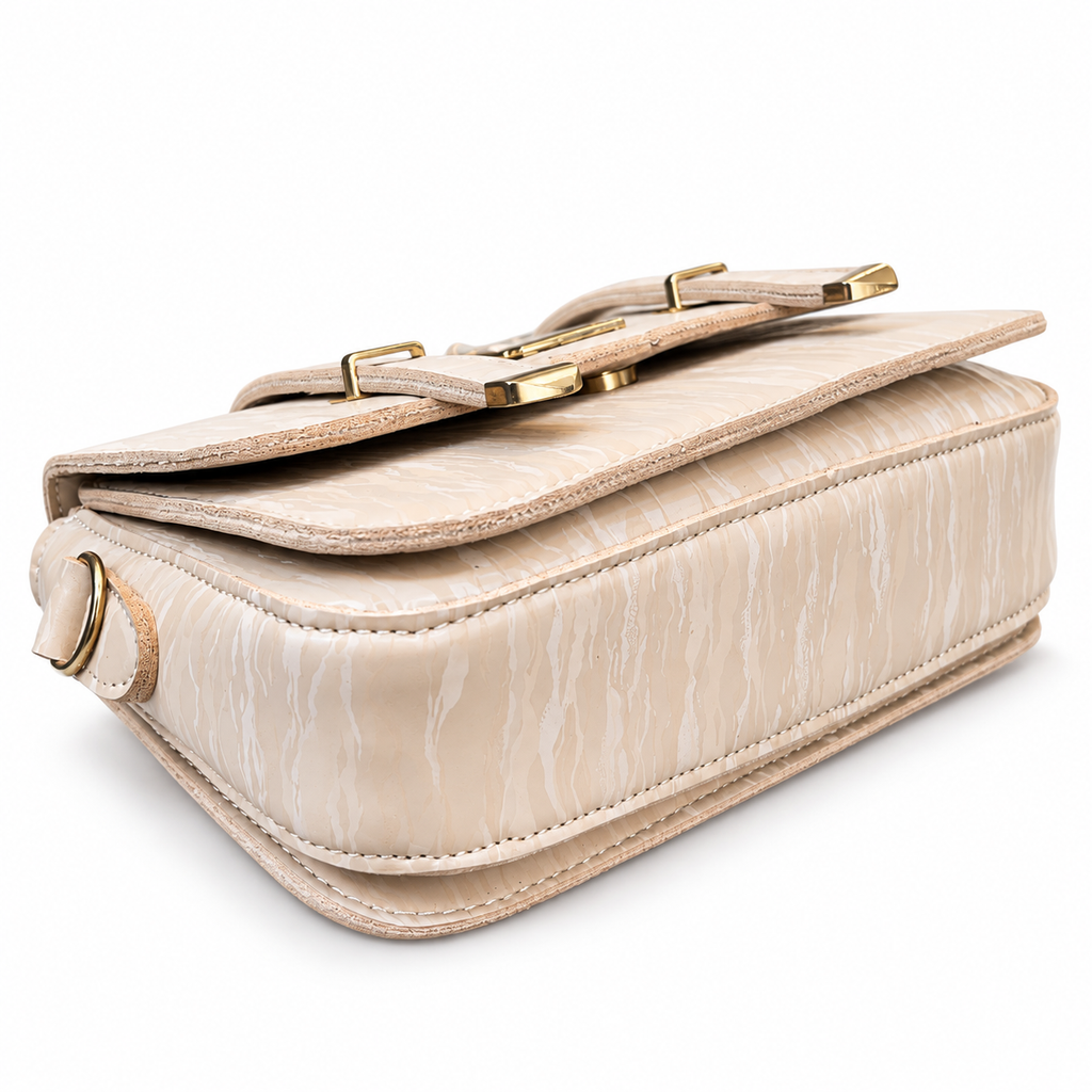 Textured Buckle Detail Satchel Handbag