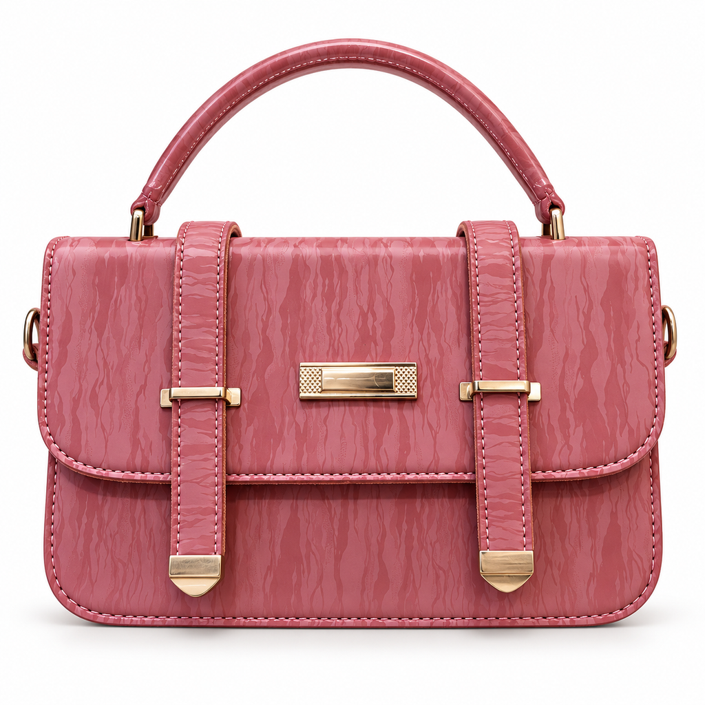 Textured Buckle Detail Satchel Handbag