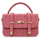 Textured Buckle Detail Satchel Handbag