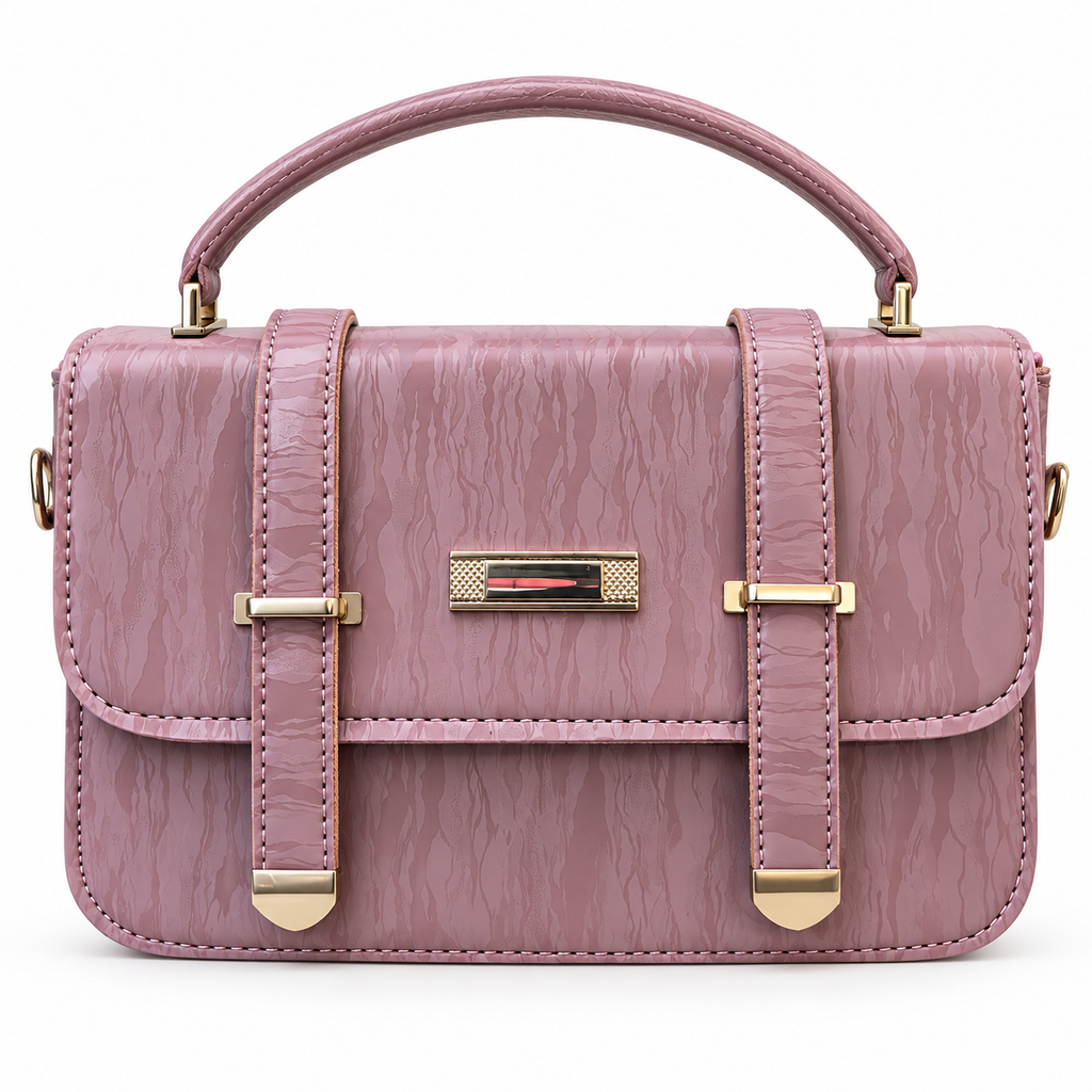 Textured Buckle Detail Satchel Handbag