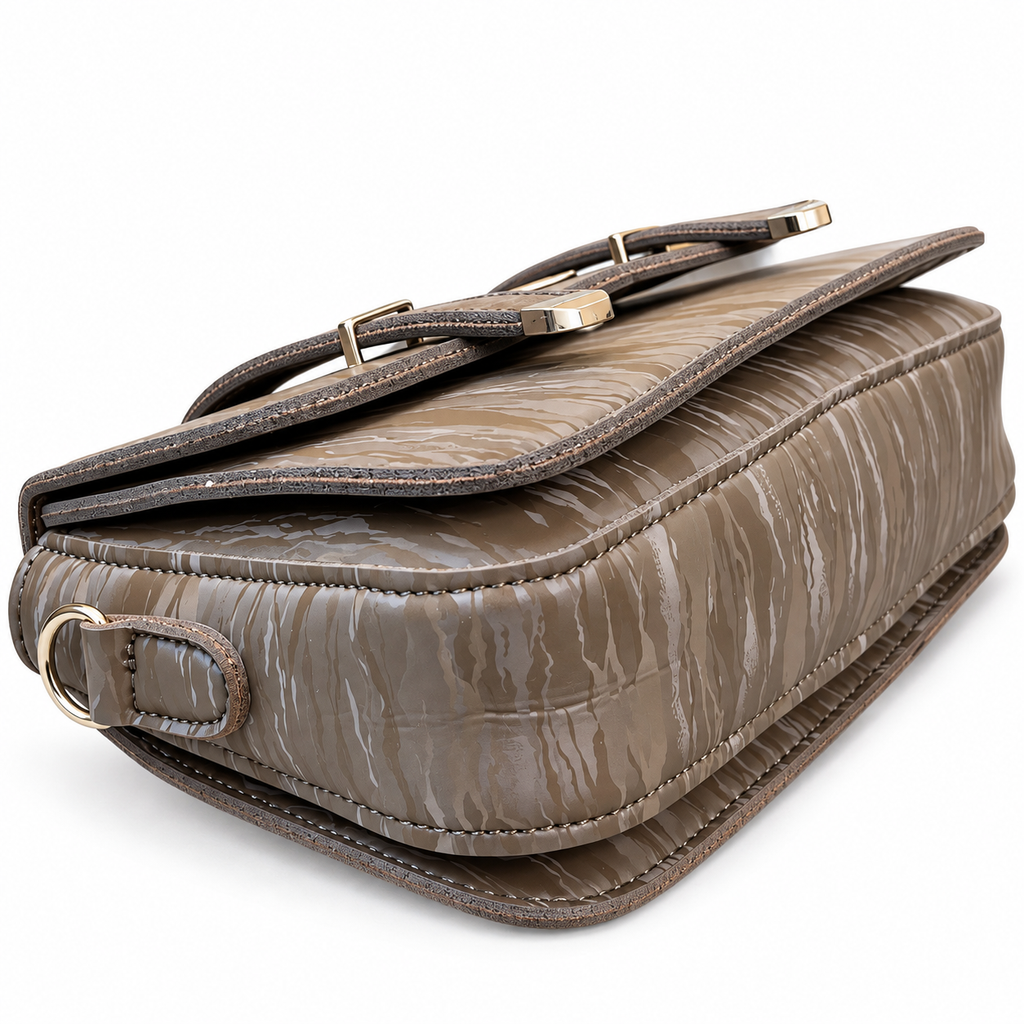 Textured Buckle Detail Satchel Handbag