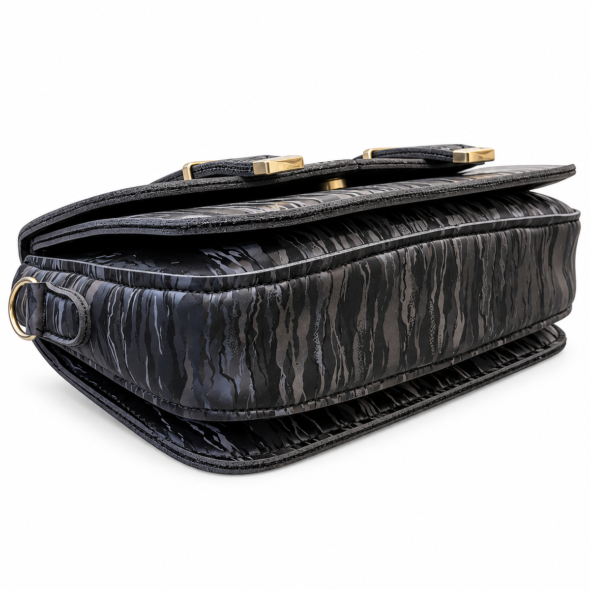Textured Buckle Detail Satchel Handbag