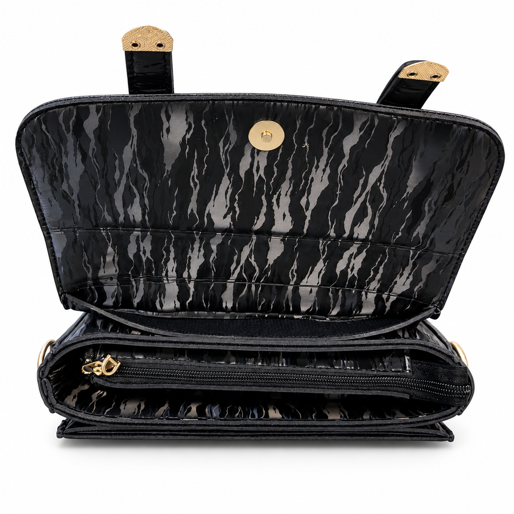 Textured Buckle Detail Satchel Handbag