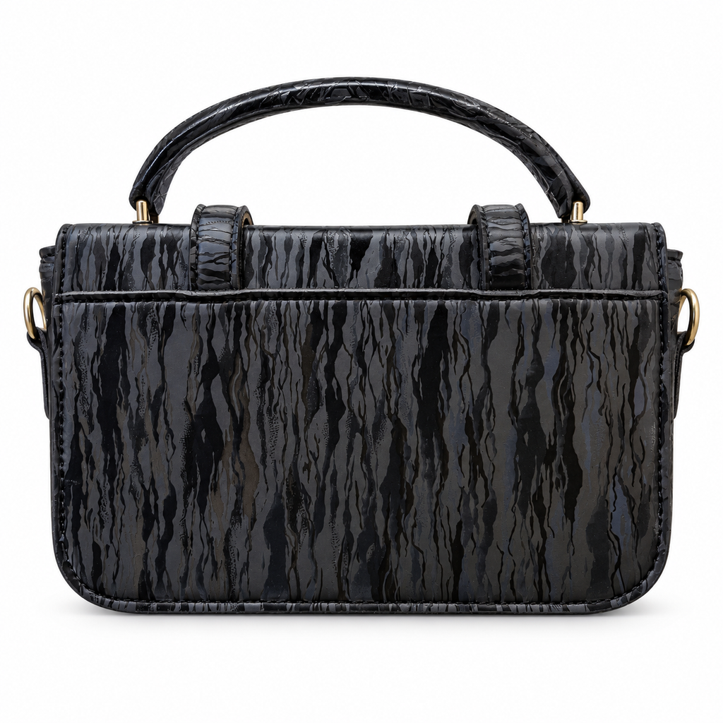 Textured Buckle Detail Satchel Handbag