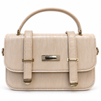 Textured Buckle Detail Satchel Handbag