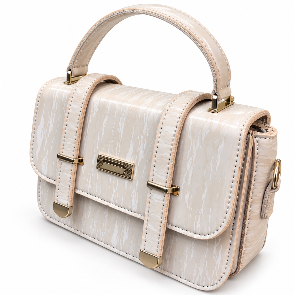 Textured Buckle Detail Satchel Handbag