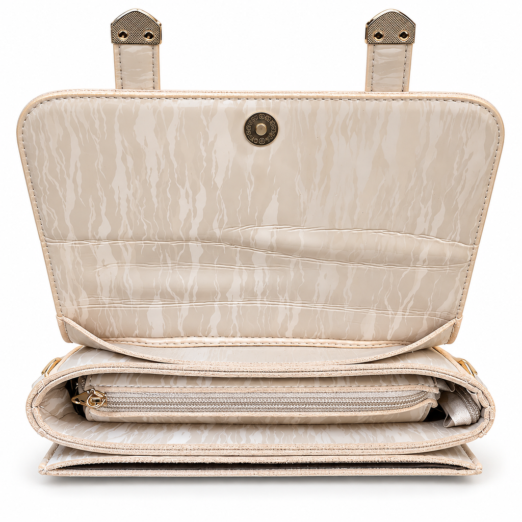 Textured Buckle Detail Satchel Handbag
