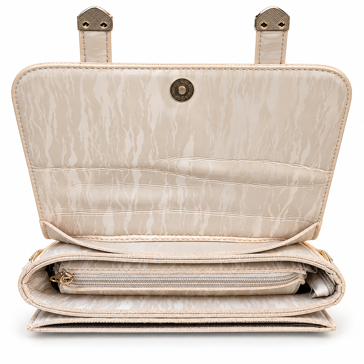 Textured Buckle Detail Satchel Handbag