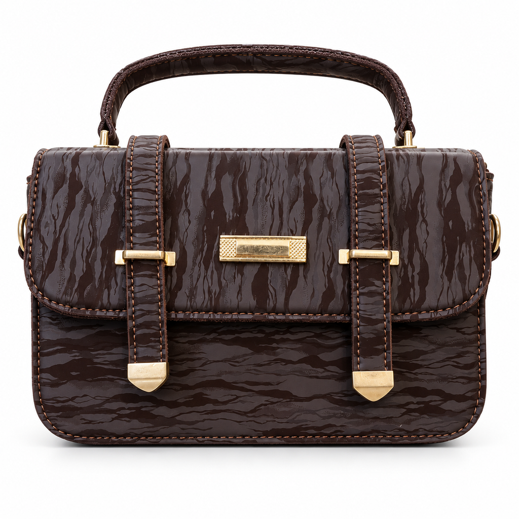 Textured Buckle Detail Satchel Handbag