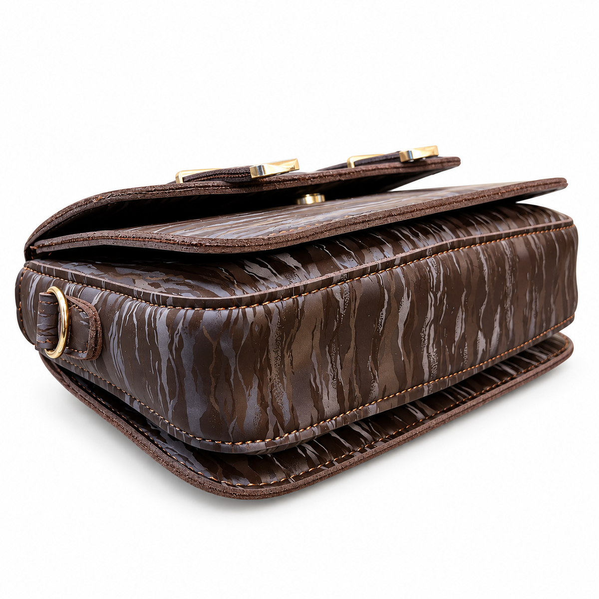 Textured Buckle Detail Satchel Handbag